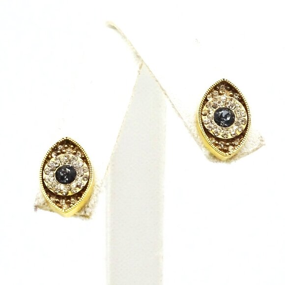SAVVY CIE JEWELRY Sterling Silver Gold Plated CZ Evil Eye Stud  Earrings - Picture 4 of 7